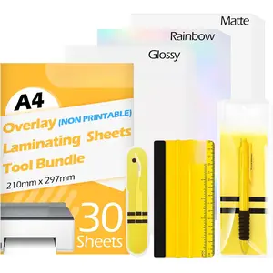 Laminating Sheets Sticker Paper Laminate Sheets for Photo Paper Inkjet Printable Vinyl  Tools A4 30 count Clear Overlay Transfer Paper, Matte Lamination Sheets, Holographic Stickers