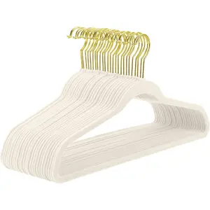 60 Pack Ivory Velvet & Premium Gold Non-Slip Felt Hangers, Sturdy Heavy Duty Durable Hangers For Clothes, Coat, Suit, Space Saving, No Flocked Marks Plastic Hanging