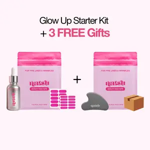Glow Up Starter Kit - 220 Pcs Face tape, Renewing Japanese Camellia Facial Oil & Stainless Steel Facial Gua Sha Massage Tool - Plant Based Skin Repair for Fine Lines Wrinkles