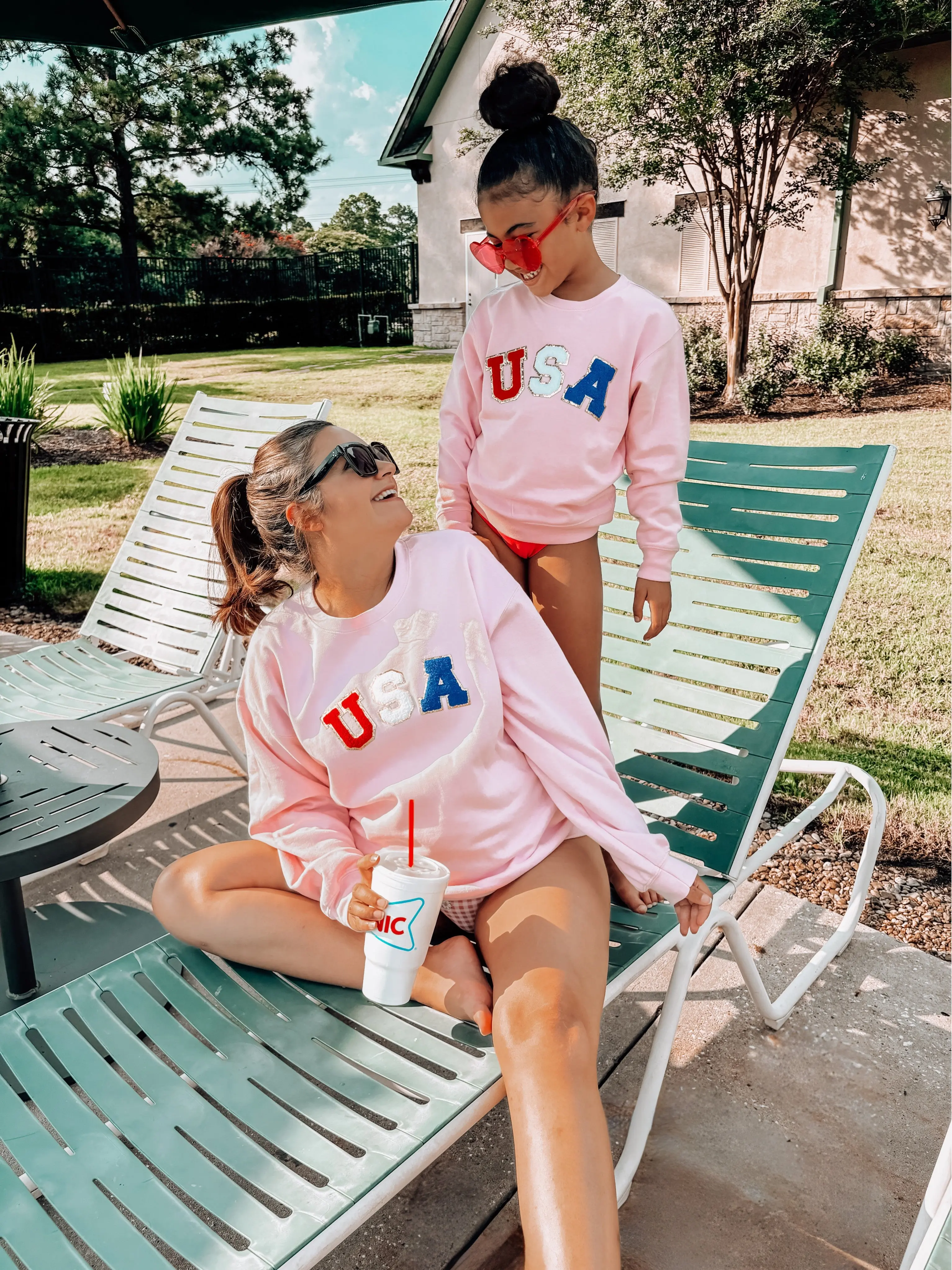 USA Chenille Pink Mommy and Me Matching Sweatshirts