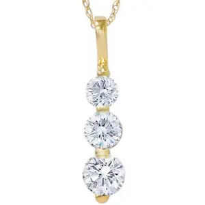 2ct Real Diamond Gold Three Stone Pendant 14K New