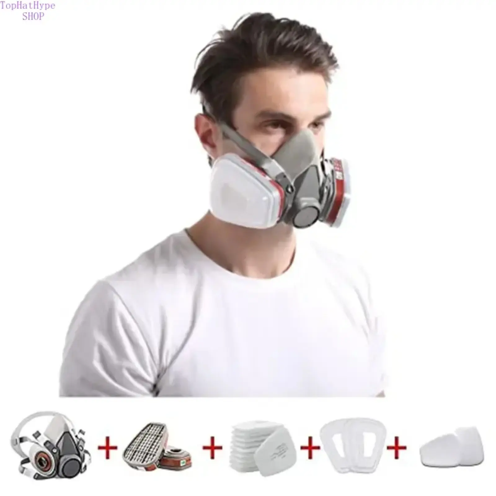 17-in-1 Universal Half-Face Mask Set - Reusable Dual Respirator with Sealed Fit, Odor-Free Filtration Filters, Chemical Vapor-Safe Shield for Painting, Welding Work Protection, 17 In 1 Set, Chemical Vaporsafe