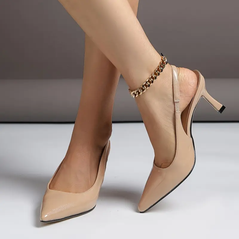 Women's Black Patent Leather Kitten Heels Pointed Toe Slingback Pumps 2.9 Inch Heel Easy On/Off Elegant Office Party Shoes