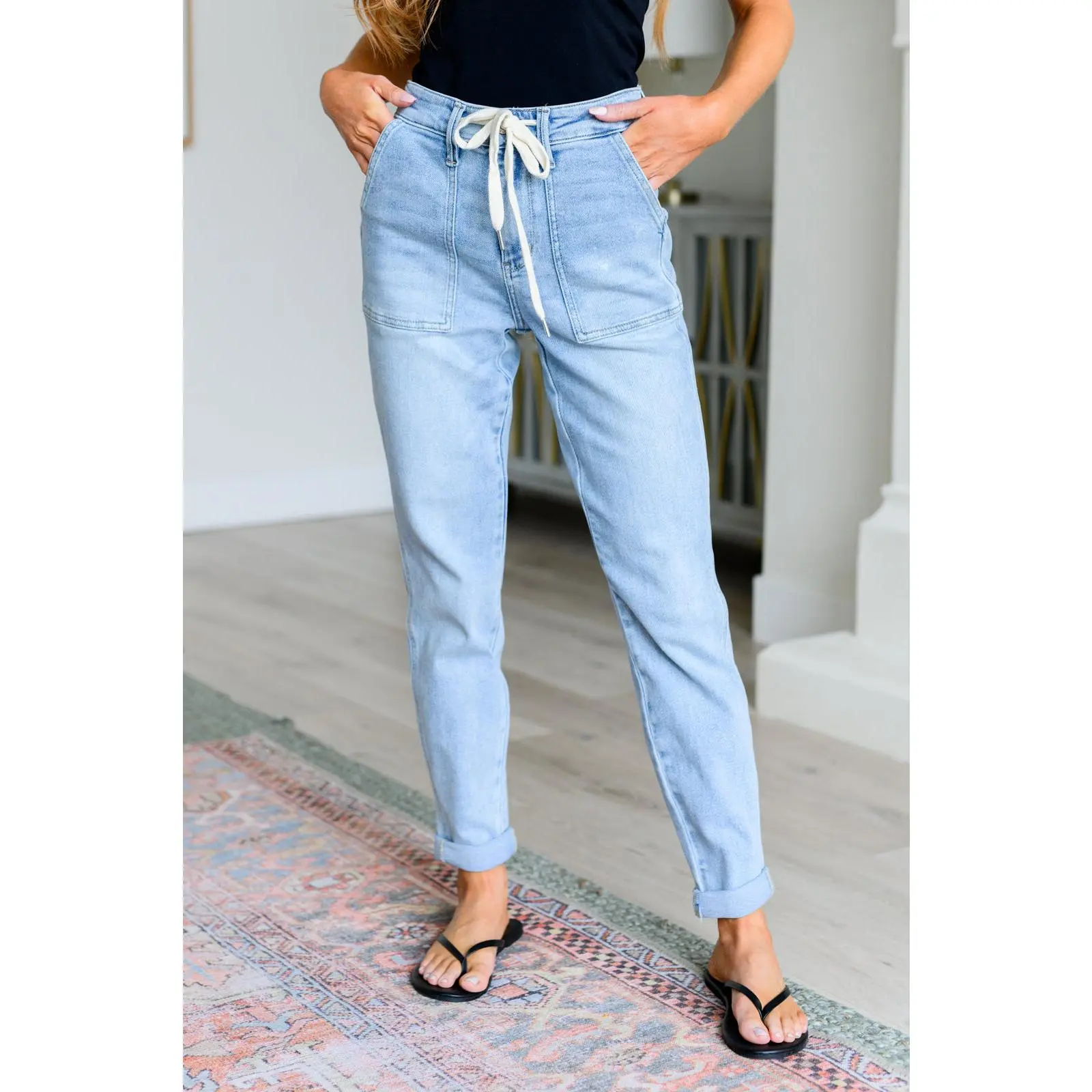 Judy Blue Cooper High Rise Vintage Denim Jogger - Exclusive, Jeans, Bottoms, Spandex, Drawstring, Elastic, Casual, Fit, Light
