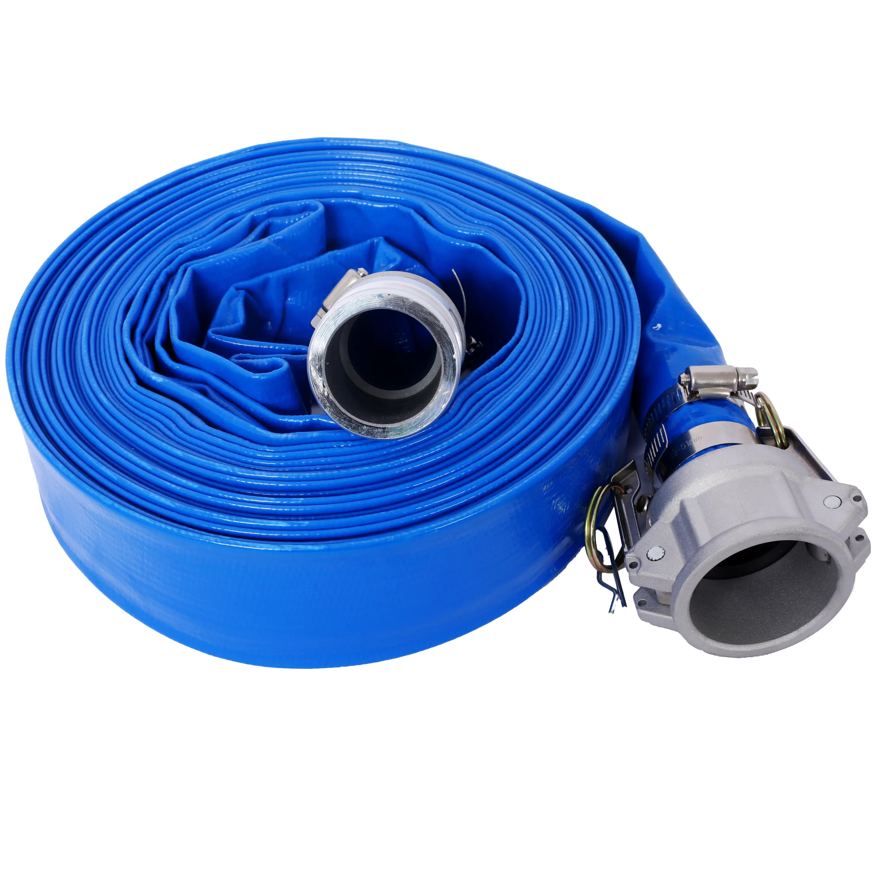Heavy-Duty Flexible PVC Lay Flat Hose, 50ft Length - 1.5in ID, 2.6in Flat Width, Polyester Yarn, Aluminum Camlock C & E Fittings, Quick Connect, Acid-Resistant for Construction, Industrial, Household Water Discharge Pump & Swimming Pools, Camlock Fittings