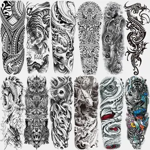 12 Sheets Full Arm Temporary Tattoos, Tattoo Stickers, Realistic Devil Fake Tattoo, Totem Tiger Dragon Koi Evil Eye Design, Waterproof Long-Lasting Body Art
