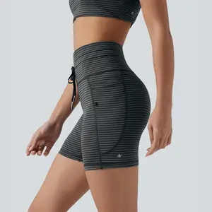 【Creator’s Pick】Halara High Waisted Drawstring Striped Yoga Biker Shorts 3"/5"/7"/9" with Pockets