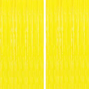 2PC Yellow Foil Fringe Backdrop Curtain Yellow Streamers Fringe for Birthday Party Decorations