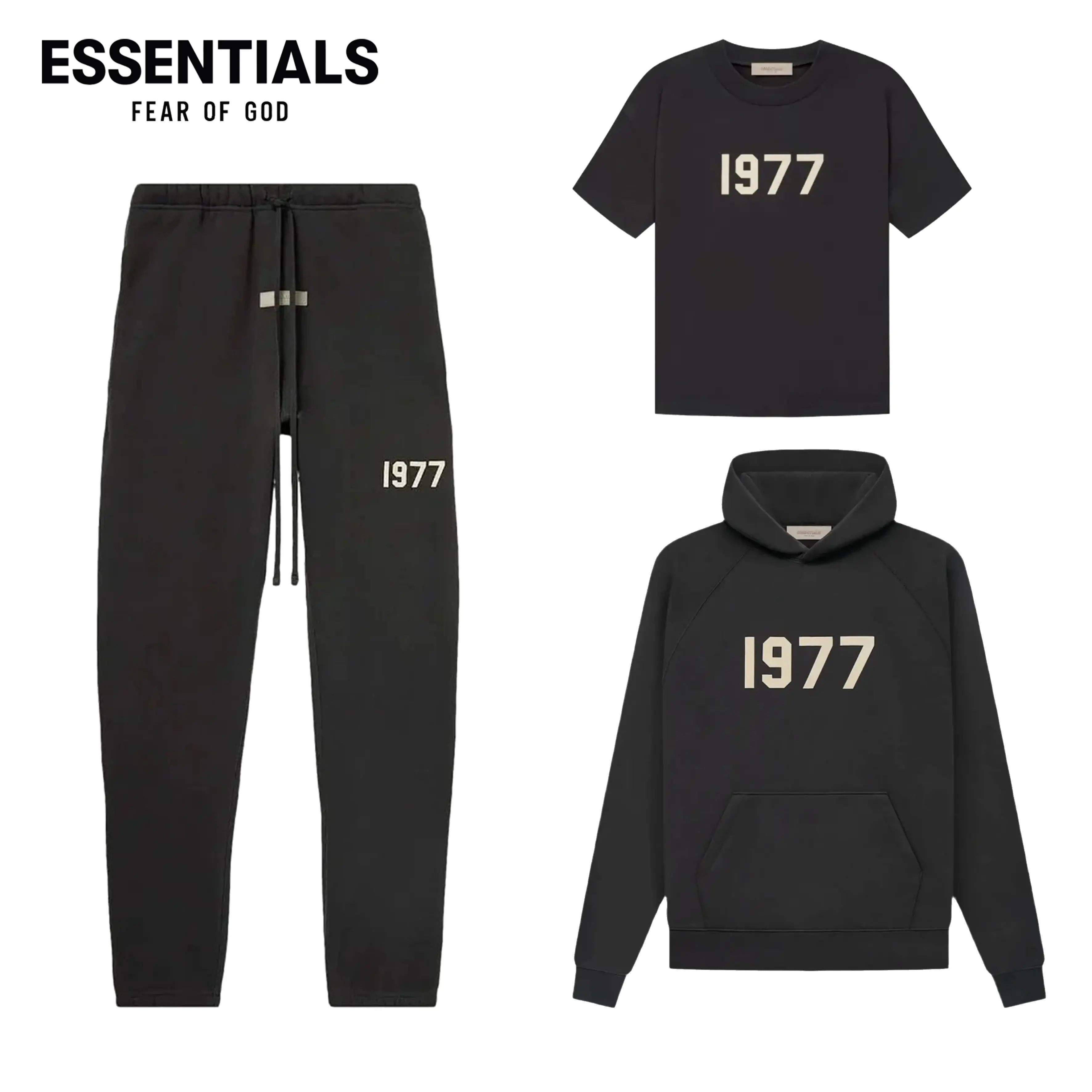 Fear of God Essentials Streetwear Essential 3-Piece Tracksuit -  1977 Hoodie, T-Shirt & Joggers Full Outfit Se