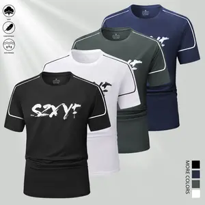 Set of 4 men’s crew-neck T-shirts—quick-drying, breathable, moisture-wicking short sleeves, suitable for workouts, the gym, and running. Lightweight and comfortable