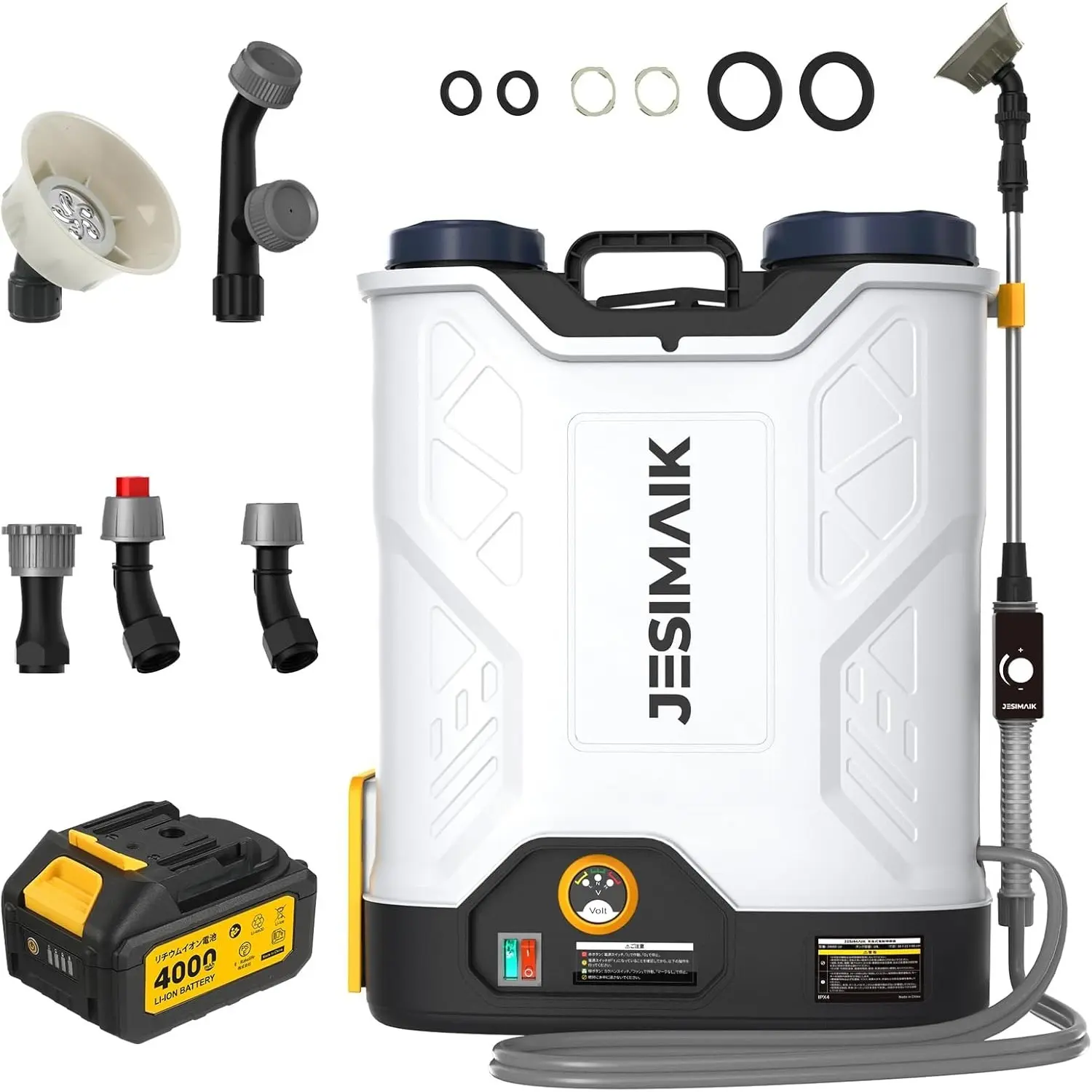 JESIMAIK Battery-Powered Backpack Sprayer, 4.8 Gal 4.0Ah Batteries Electric Sprayer with Telescopic Wand, 5 Nozzles, 120 PSI Adjustable Dial Pressure for Farm Lawn Garden Weed Pest Control & Fertilizers Application (Metal Components Included)