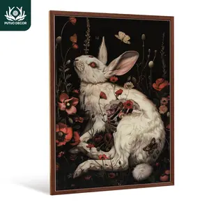 Gothic Style Wooden Painting Hanging Sign Decor, Vintage Wall Art, 1 Count Framed Poster Wall Art Decoration for Home Farmhouse Living Room Bedroom Studio, Artwork