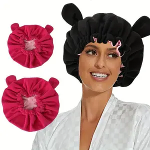 CozyDouble-LayeredDevil'sCornerSleepCap-WarmFleeceAnimalEarsCapwithAdjustableDrawstringHaircareHeatlessLightweight