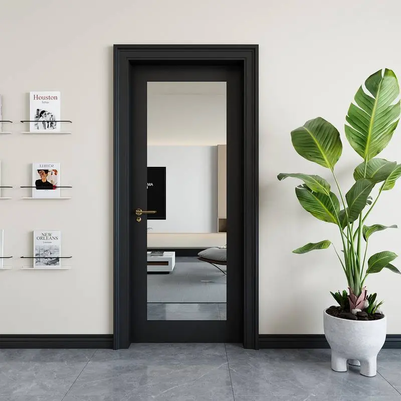 Black Primed 1-Lite Mirrored Solid Wood Slab Interior Door - Pre-Assembled French Slab Door for Pantry, Bathroom - No Hardware Included, Mirrored Doors