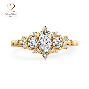 Delzzad 0.7ct Vintage Cluster Oval Cut Engagement Ring Band VVS Synthetic Moissanite Ring Jewelry Copper Band Perfect Birthday Engagement Wedding Anniversary Christmas Mother's Day Gift