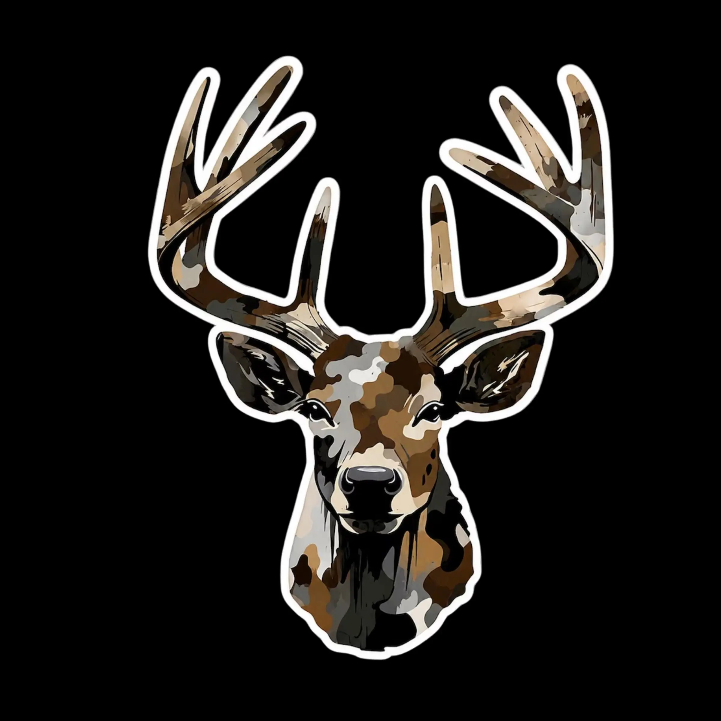 Camouflage Deer Head Vinyl Sticker, Buck Antlers Hunting Decal, Outdoor Wildlife Waterproof Decal for Truck & Laptop