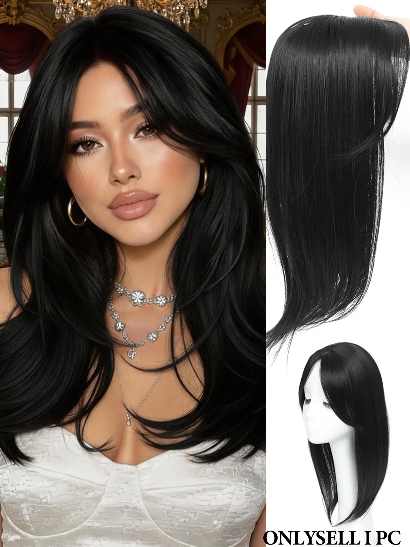 18 Inch Hair Topper for Women, Thinning Hair Solution, 6.5"x6.5" Large Base, Non Lace Front, Clip In, Bangs, Lightweight, Easy Wear, Synthetic Hairpiece, Hair Wig, Synthetic Fiber Wig