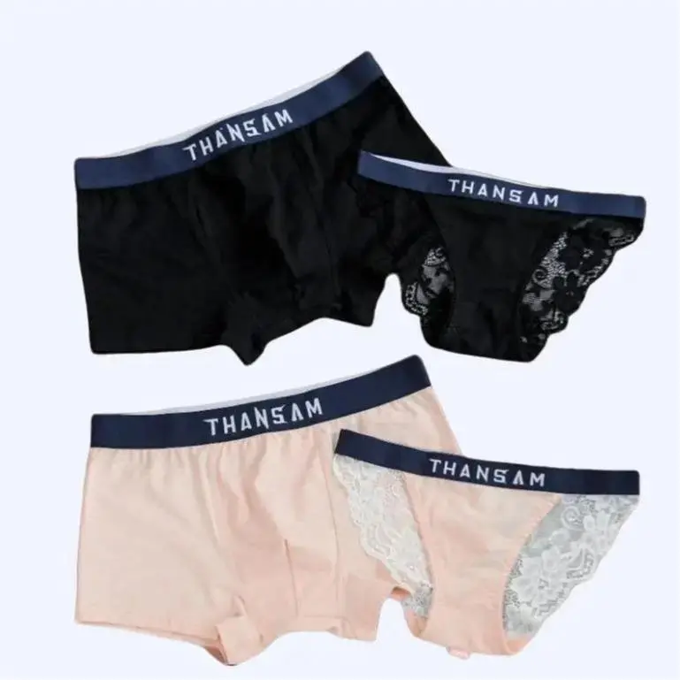 Basic Sweet Black and Pink Double Briefs, Matching Couples Underwear, Gift For Couple Anniversary, Cotton Underwear For Him And Her