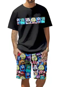 Men's Short Sleeve Shorts Set, Soft Comfortable Fabric, Lightweight Breathable, Maze Pattern Top, Fashion Simple Two-Piece Suit, Outfit