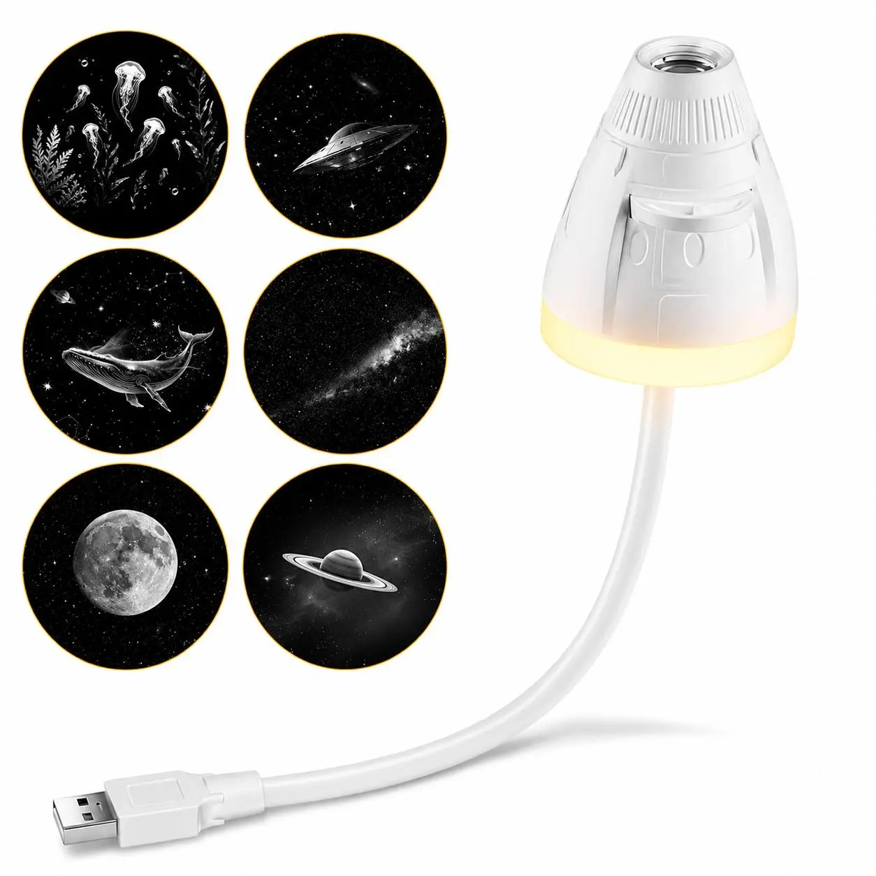 2-in-1 Portable Galaxy Projector Night Light, USB-Powered LED Projection Lamp with Adjustable Brgt., Simple Controls, 6 Projection Films for Bedroom Ceiling Wall Decor, Usb Powered Lamp