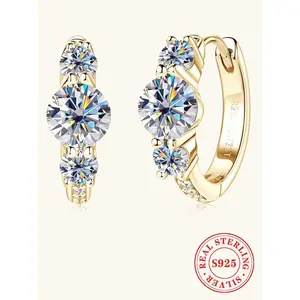S925 Sterling Silver Elegant Synthetic Moissanite Decor Hoop Earrings, Fashion Jewelry for Party, Daily Decor, Trendy All-match & Exquisite Jewelry for Birthday Gift