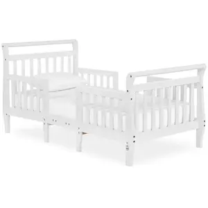 3-in-1 Convertible Wooden Toddler Bed in White, Low-to-Floor Design with Safety Rails, Certified Safe for Kids