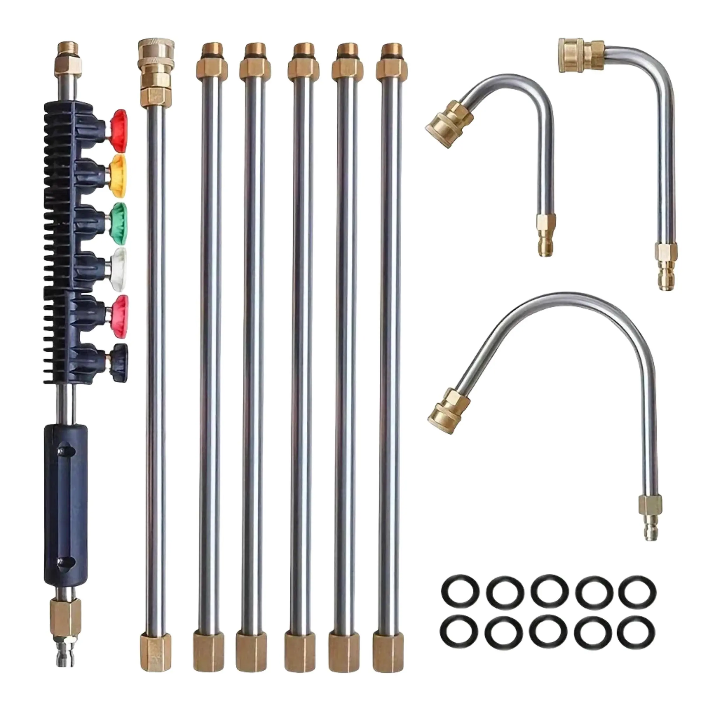 High Pressure Washer Extension Wand Set, 1/4" Quick Connect Power Washer Spray Gun with 6 Nozzle Tips, Gutter Cleaning Curved Wand, for Roof Gutters, Exterior Walls, Pressure Washer Attachment