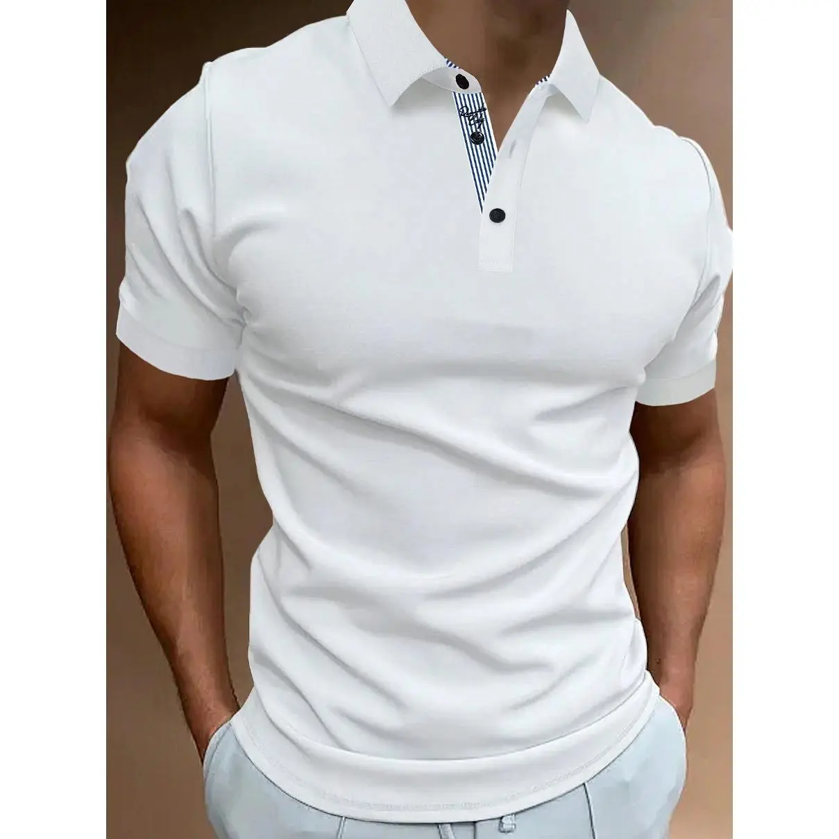 Woozie Men Letter Embroidery Detail Collar Polo Formal Shirt