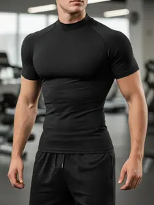 Men's Quick-Dry Compression T-Shirt with High Neck Short Sleeve - Breathable, Moisture-Wicking, and High Elasticity for Gym, Running, and Outdoor Training, High Performance Activewear, Compression Sports Tee