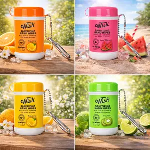 4 Set 20 Count Sanitizing Hand Wipes with Carabiner Key Chain - Assorted Scents