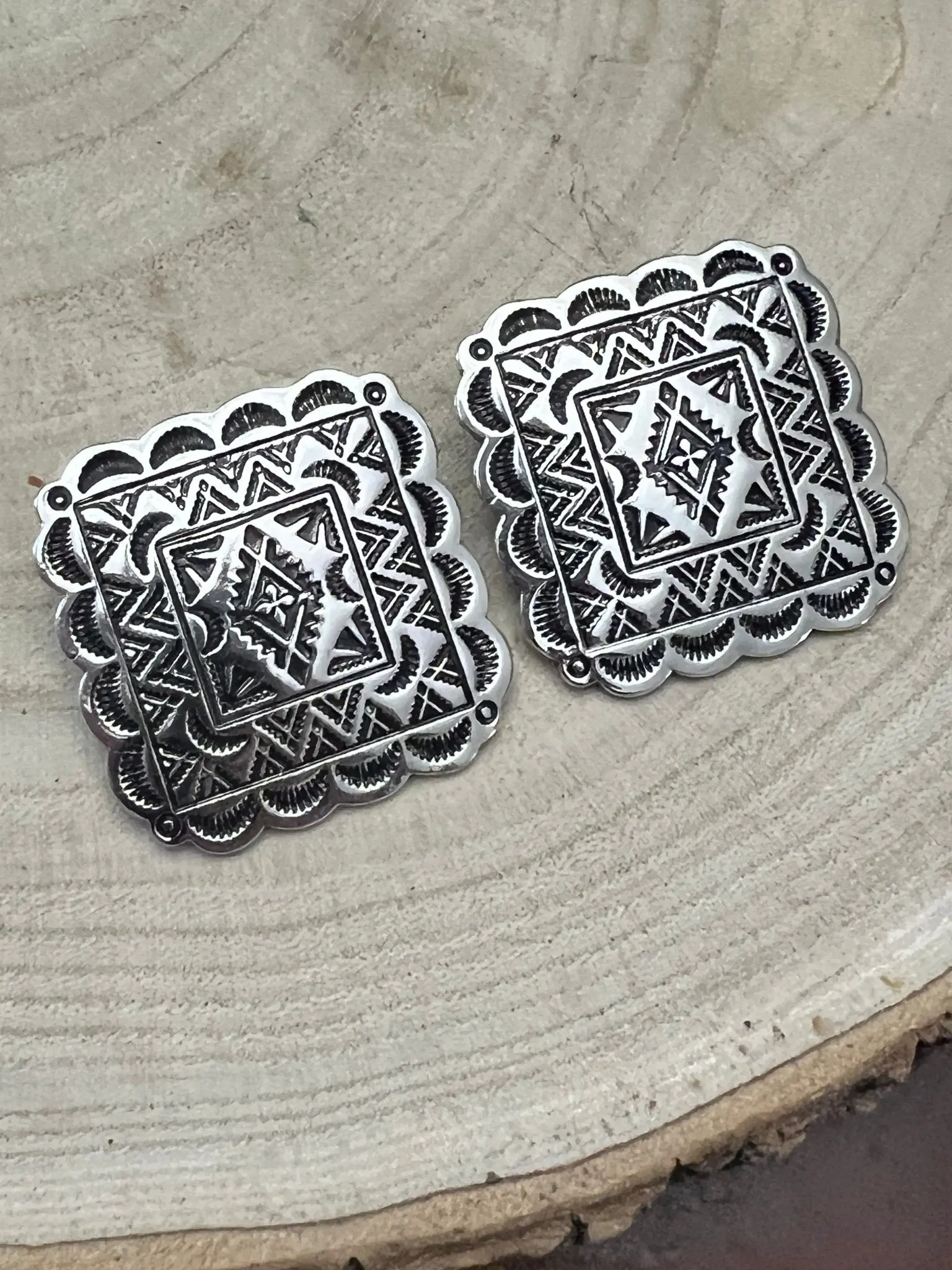 Western Square Concho Fashion Earrings — 1¼" Geometric Statement