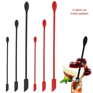 Long Handle Silicone Scraper & Spatula Set, 3pcs Random Color Double-ended Kitchen Baking Tool for Jam & Cream, Versatile Baking Tool for Home Dessert Shop, Pastry Decorating Tools