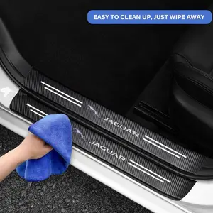 Jaguar Car Door Threshold Protection Sticker, Anti-Slip Wear-Resistant Carbon Fiber Texture Decorative Strip, Interior Sport Style Decoration Accessory, Durability, Car Accessories