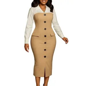 Autumn and winter clothing Autumn and winter women's fashion professional long-sleeved suit collar splicing bag hip pencil skirt dress 2025