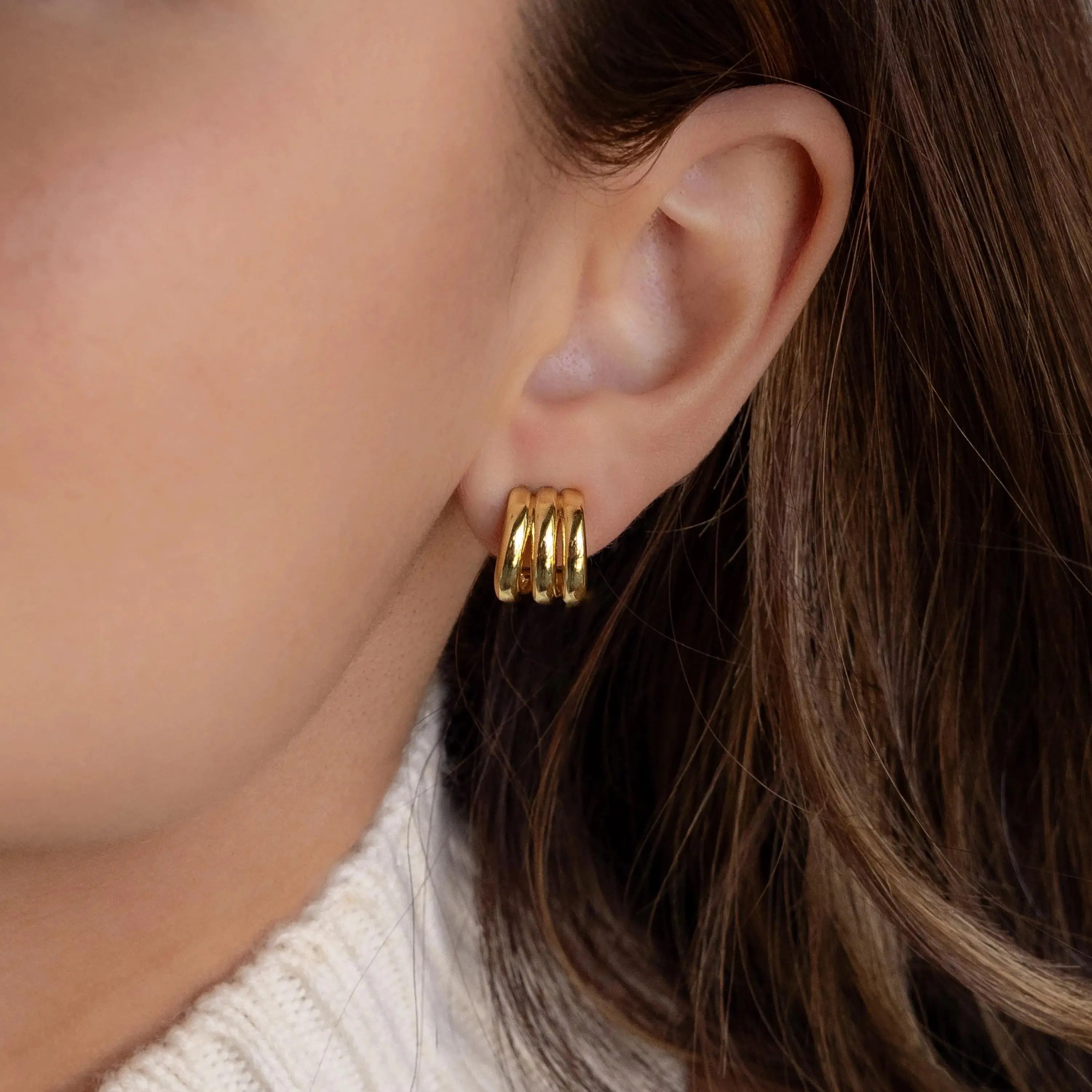 Triple Loop Huggie Earrings