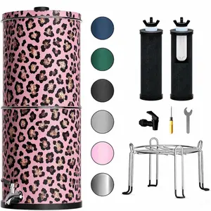 Newview 3-Stage 0.01μm Ultra-Filtration Gravity Water Filter System NSF/ANSI 42&372 Certified 304 Stainless Steel Countertop with 2 Filters Stand Reduce 99% Chlorine 2.25G PW-OB Cheetah Print