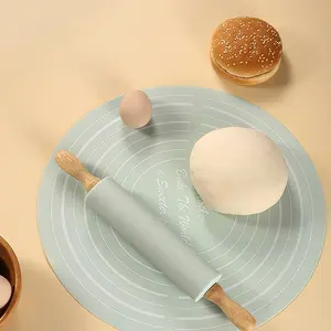 Rolling Pin Dough Mat Set, Wood Rolling Pin Silicone Pastry Mat, Non-Stick Dough Mat With Scale Househeld Bakeware Baking Tool Kit, Silicone Pastry Mat Countertop Baking Pie Mat, Baking Tools and Baking Mats, Baking Supplies, Baking Utensils, Kitchenware