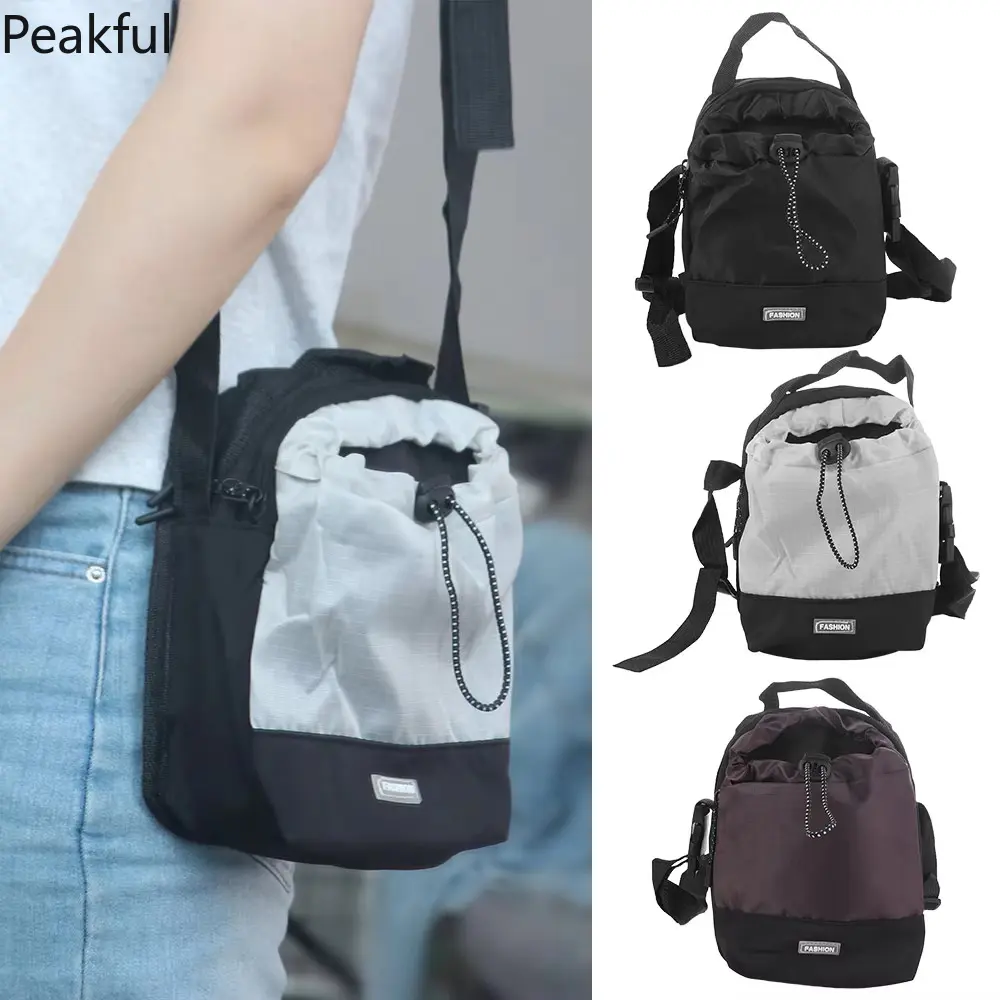 Casual Sporty Drawstring Crossbody Backpack, Popular Lightweight Nylon Sling Bag, Minimalist Cinch Closure Shoulder Bag, breathable mesh sides & sleek colorblock design, great for everyday use, festivals and outdoor adventures