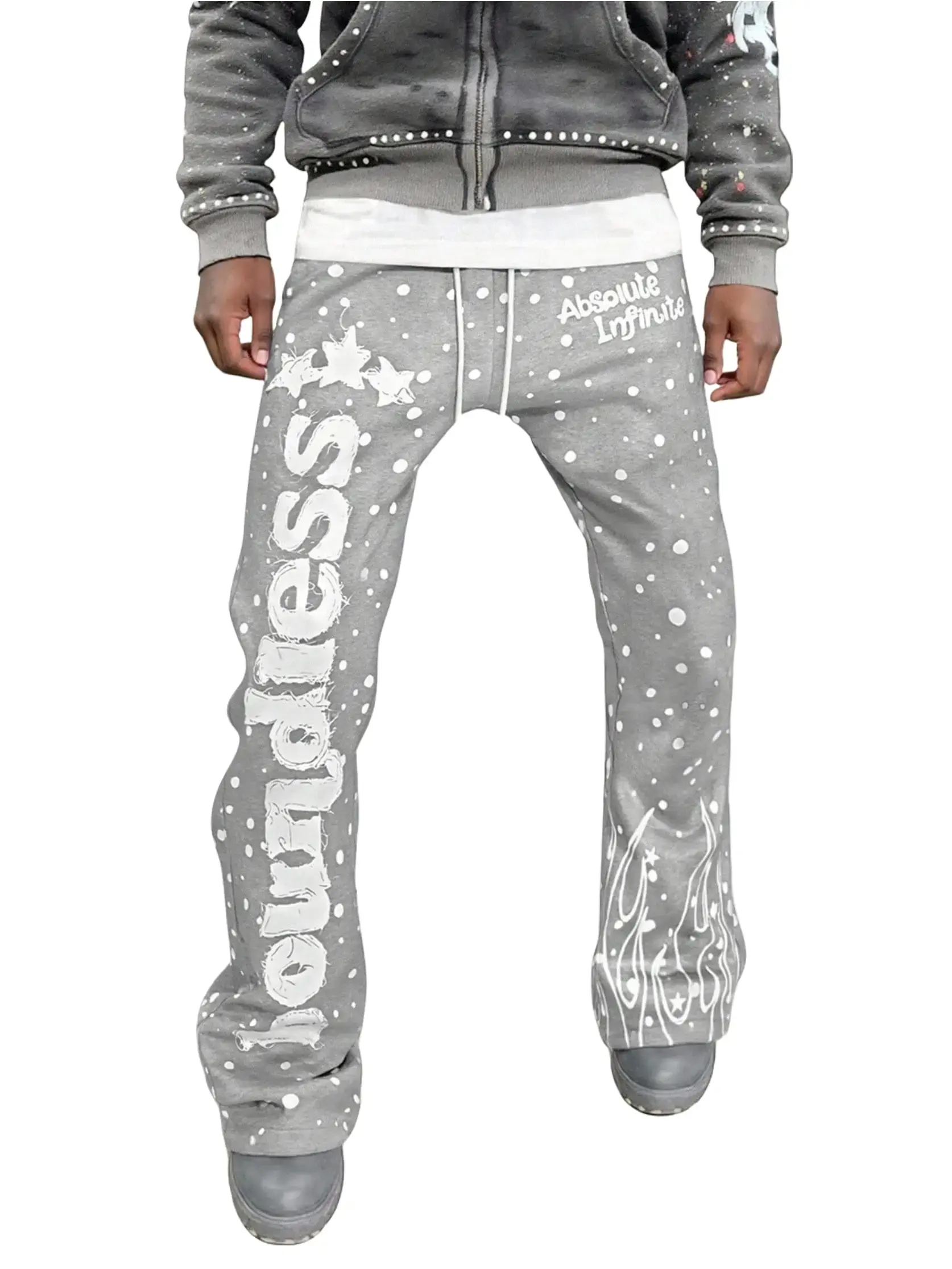 Men's Simple Print Fashionable Warm Grey Flared Sweatpants (Medium M)