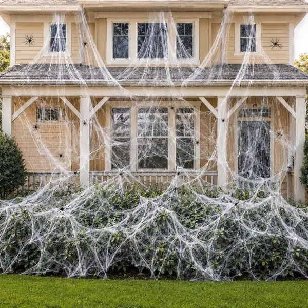 Spooky 1000 Sq Ft Super Stretch Plastic Polyethylene Spider Web Decor Set with 40 Fake Spiders, Outdoor/Indoors Festive Decor for Haunted House, Porch