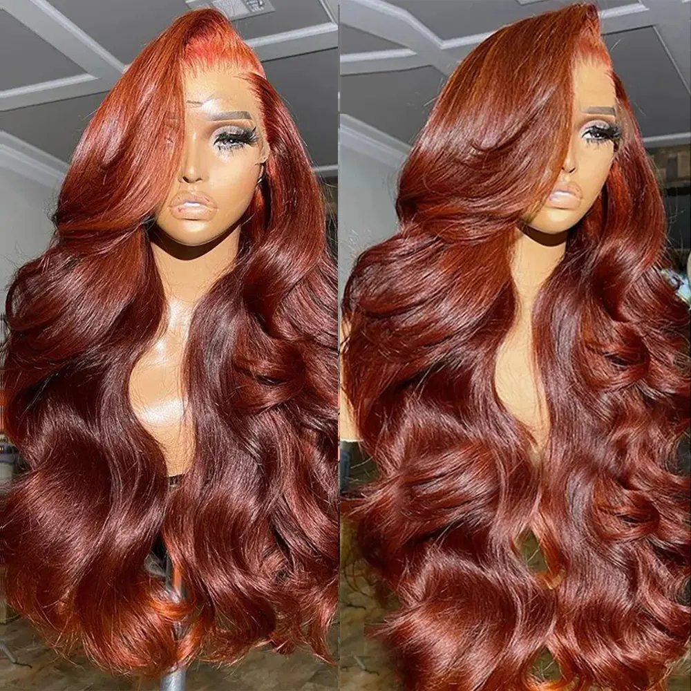 Bling Hair 34inch Reddish Brown Body Wave Pre Plucked 13x4 13x6 Hd Lace Frontal Human Hair Wig Brazilian Wavy Color Wig for Black Women with Baby Hair 34inch #Summervibes