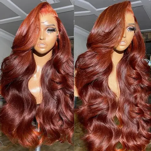 Bling Hair 34inch Reddish Brown Body Wave Pre Plucked 13x4 13x6 Hd Lace Frontal Human Hair Wig Brazilian Wavy Color Wig for Black Women with Baby Hair 34inch #Sohochic