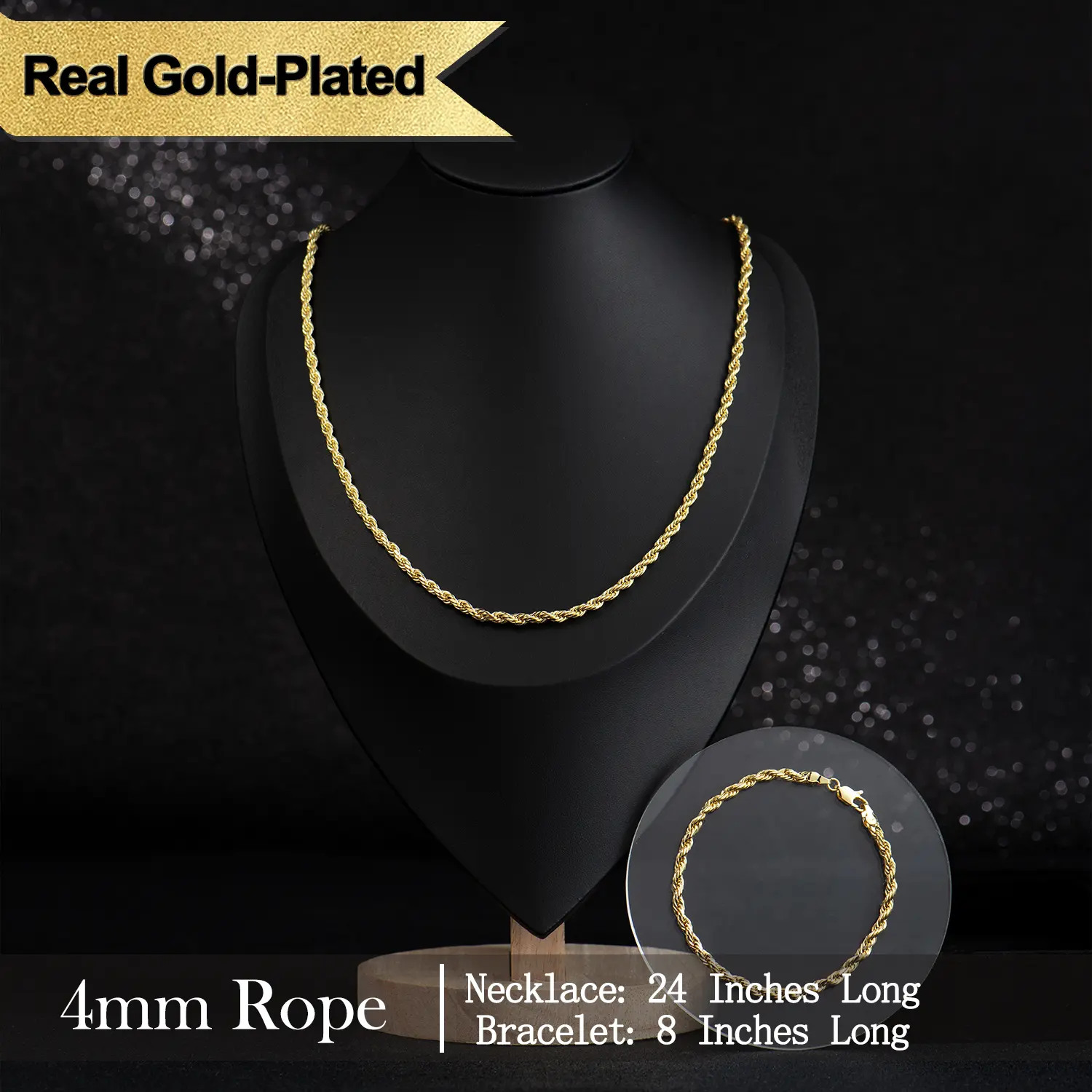 14K Gold-Plated Rope Chain Necklace for Men and Women,Upgraded Shine, Faceted Cut, Tarnish-Free, 6mm/8mm, 22"/24" Jewelry 14K Gold-Plated Rope Chain Necklace for Men and Women,Upgraded Shine, Faceted Cut, Tarnish-Free, 6mm/8mm, 22"/24" Jewelry