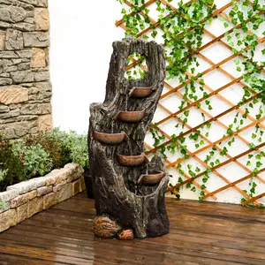 Forest Style Dead Tree Stump Fountain w/LED & Animal Statues  Water Curtain Flow  Indoor/Outdoor Garden Decor