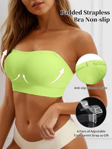 Women’s Strapless Bra with Gathered Design, No Wire and Non-Slip Backless Style, Seamless Invisible Cup Bras for Ultimate Comfort