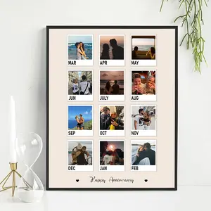 Personalized Love Photo Frame – Custom Gift for One Year Anniversary, Valentine’s Day or Wedding with 12 Photos, HD Canvas Print Wall Art, Christmas Gift