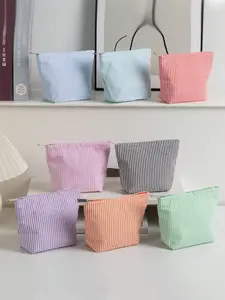 Cute Striped Makeup Bag, Large Capacity Cosmetic Storage, Portable Handheld Makeup Organizer, Travel Toiletry Pouch, Home Storage Bag