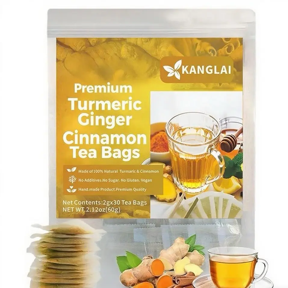 Premium Turmeric Ginger Cinnamon Tea, Improve Digestion, Support Brain, Weight, Skin and Sleep, Eco-Conscious Tea Bags and Premium Natural Ingredients. Turmeric Ginger Herbal Tea. No Sugar, No Caffeine, No Gluten, Vegan.