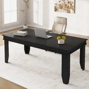 Garvee Farmhouse Executive Desk - Large Black Wooden Two-Person Laptop Computer Desk with Sturdy Frame and Ample Legroom, Ideal for Home Office, Bedroom, or Study Workspace