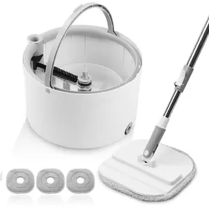Mop and Bucket Set, Spin Mop Bucket with Separate Dirty/Clean Water System, Self-Wringing Square Mops for Floor/Wall Cleaning with 3 Microfiber Pads